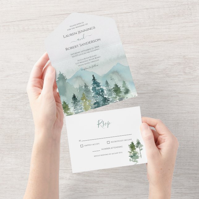 Rustic Mountain Forest Wedding All In One Invitation (Tearaway)