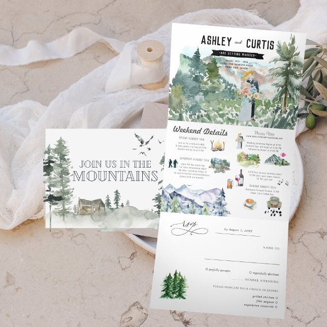 Rustic Mountain Forest | Wedding Tri-Fold Invitation (Creator Uploaded)