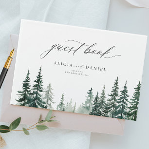 Rustic mountain green woodland pine forest wedding guest book