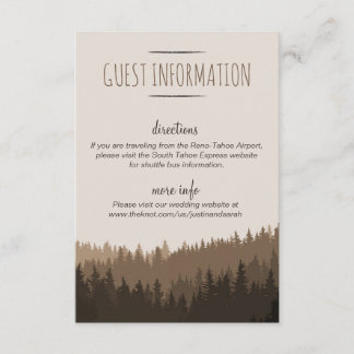 Rustic Mountain Guest Information Card in brown