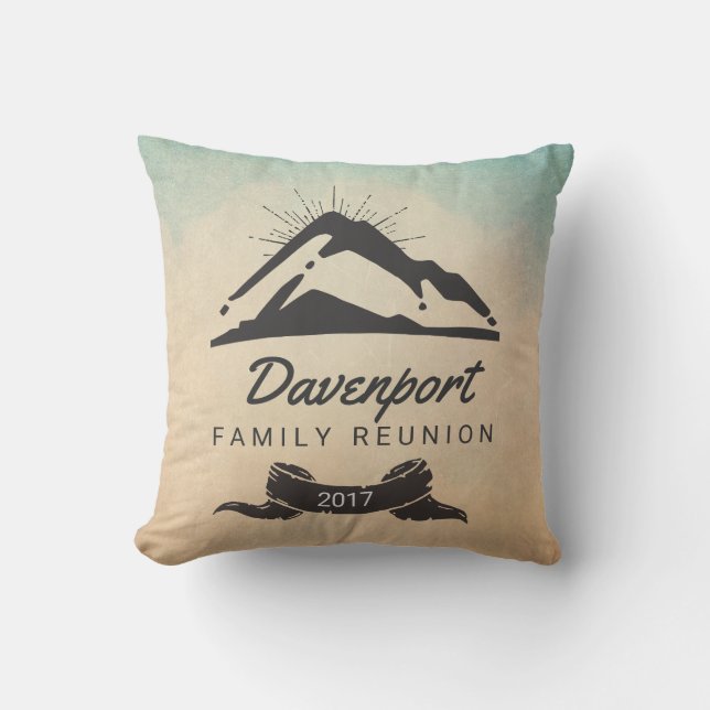 Rustic Mountain Illustration Family Reunion Cushion (Front)