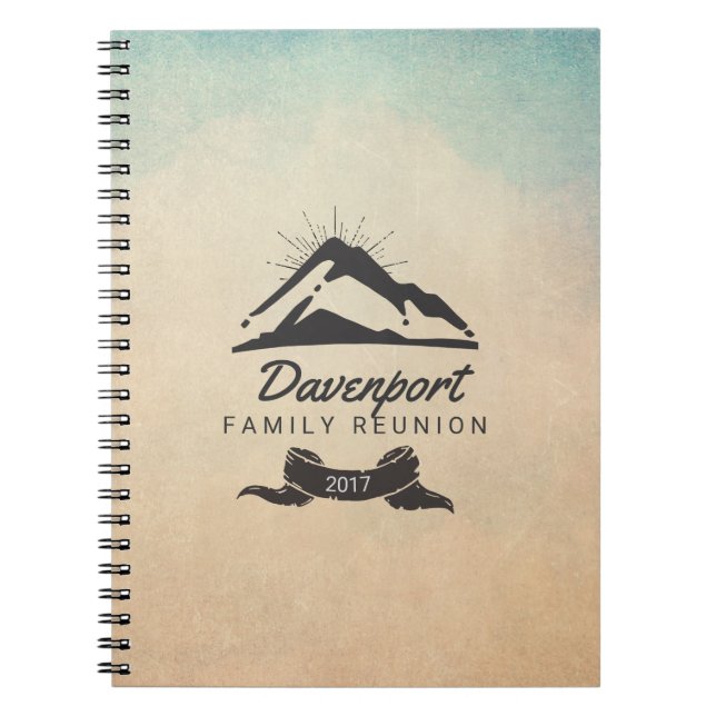 Rustic Mountain Illustration Family Reunion Notebook (Front)
