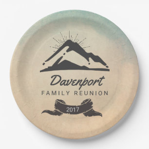 Rustic Mountain Illustration Family Reunion Paper Plate