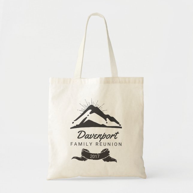 Rustic Mountain Illustration Family Reunion Tote Bag (Front)