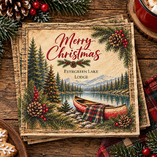 Rustic Mountain Lake Canoe Christmas Napkin
