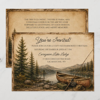 Rustic Mountain Lake Canoe Christmas Party | Card
