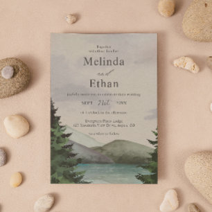 Rustic Mountain & Lake Evergreen Wedding Invitation