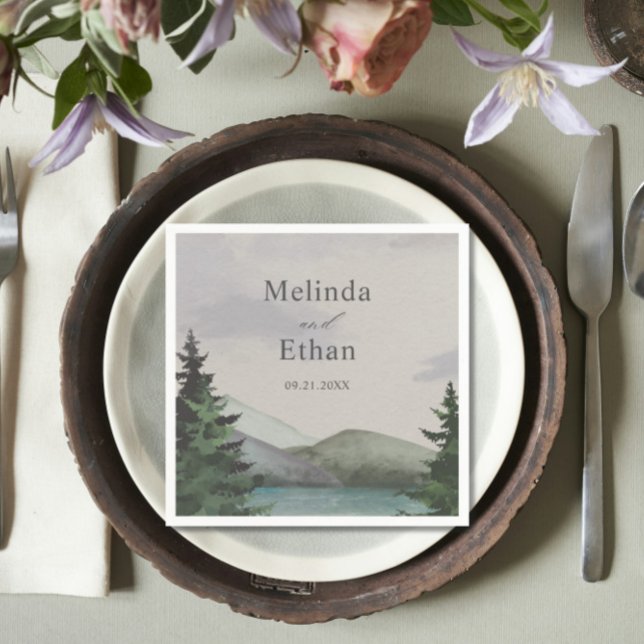 Rustic Mountain & Lake Evergreen Wedding  Napkin (Creator Uploaded)