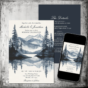 Rustic Mountain Lake Forest All in One Wedding Invitation
