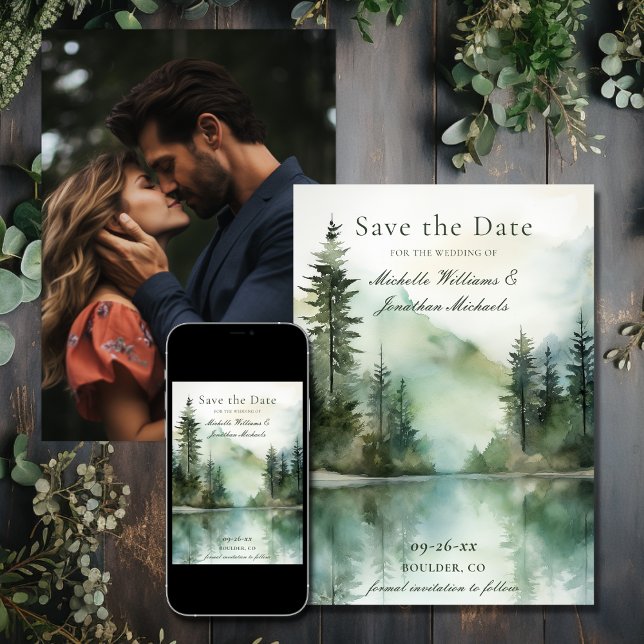 Rustic Mountain Lake Forest Photo Wedding Save The Date (Rustic Mountain Lake Forest Photo Wedding Save The Date)