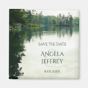 Rustic Mountain Lake reflection save the date Magnet