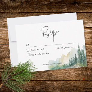 Rustic Mountain Lake Scene Watercolor Dinner RSVP Card