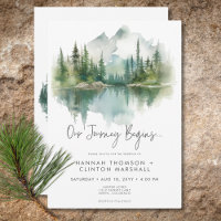 Rustic Mountain Lake Scene Watercolor Wedding