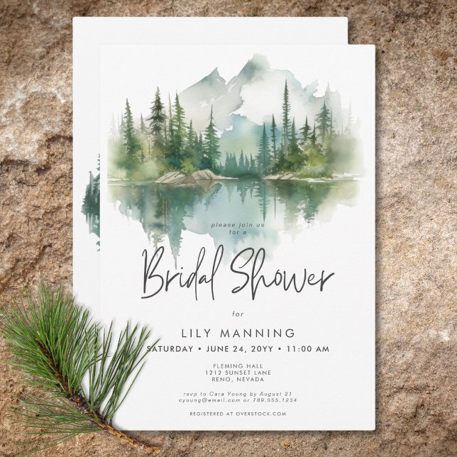 Rustic Mountain Lake Watercolor Bridal Shower Invitation (Rustic Mountain Lake Watercolor Bridal Shower Invitation)