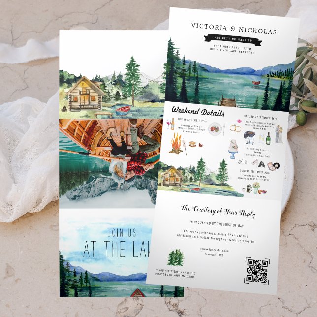 Rustic Mountain Lakeside Wedding Tri-Fold Invitation (Creator Uploaded)