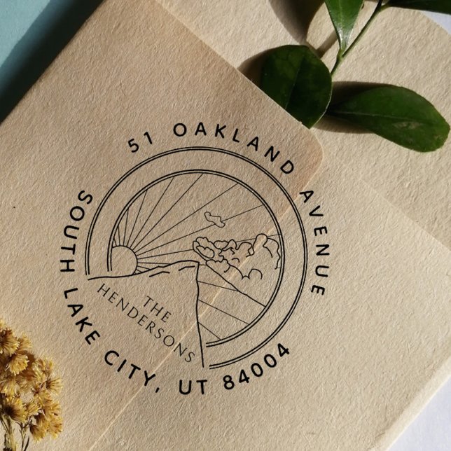 Rustic Mountain Landscape Family Return Address Rubber Stamp (Creator Uploaded)