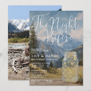 Rustic Mountain Mason Jar Photo Rehearsal Dinner Invitation