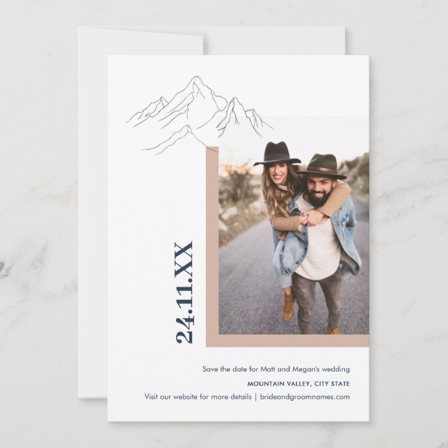 Rustic Mountain Nature Outdoor Photo Blush Pink Save The Date (Front)