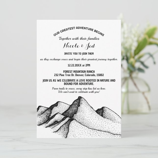Rustic Mountain Outdoorsy Adventure Wedding  Invitation (Standing Front)