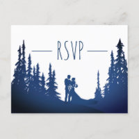 Rustic Mountain Pine Forest Wedding RSVP - Blue ©