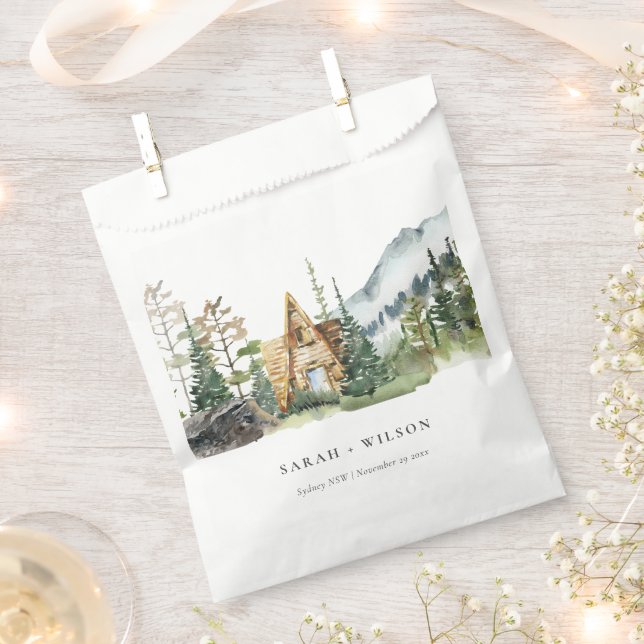 Rustic Mountain Pine Forest Wood Cabin Wedding Favour Bag (Clipped)
