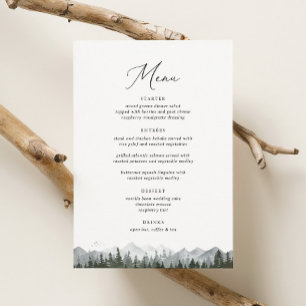 Rustic Mountain Pine Tree 5 x 7 Wedding Menu