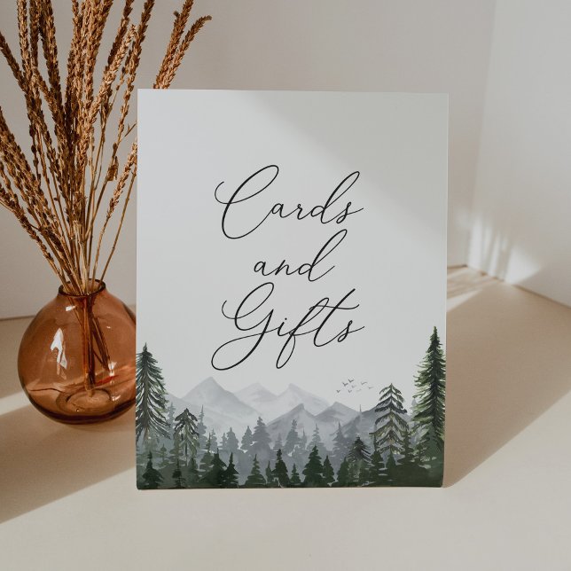 Rustic Mountain Pine Tree Wedding Cards and Gifts Pedestal Sign (Creator Uploaded)