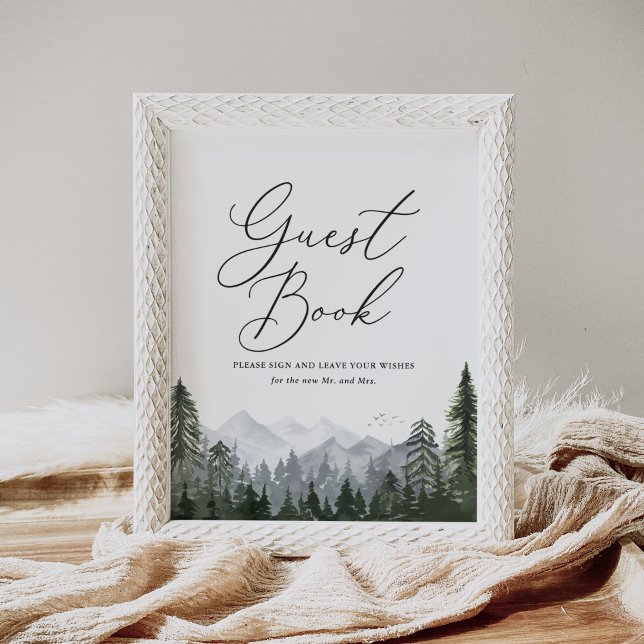 Rustic Mountain Pine Tree Wedding Guest Book Sign (Creator Uploaded)