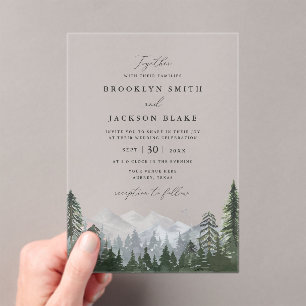 Rustic Mountain Pine Tree Wedding Invitation