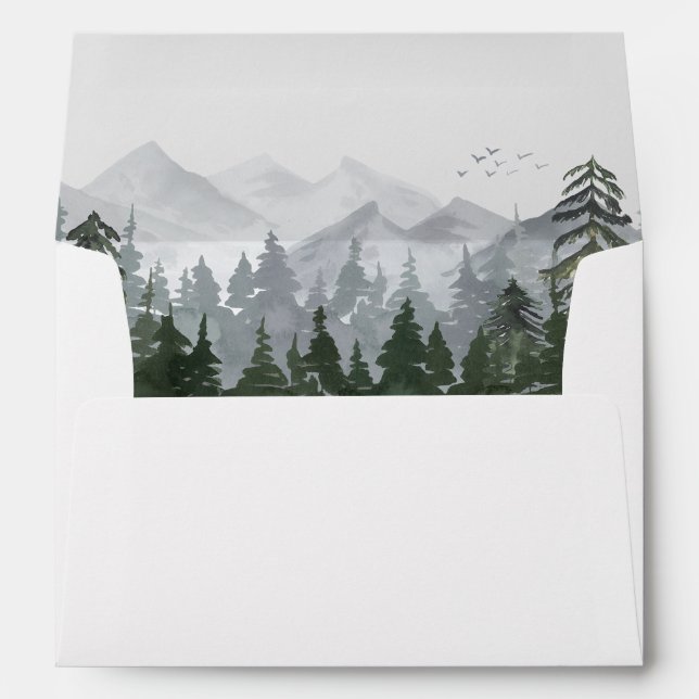 Rustic Mountain Pine Tree Wedding Invitation Envelope (Back (Bottom))