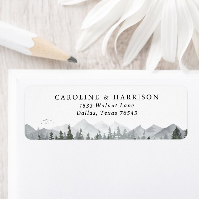 Rustic Mountain Pine Tree Wedding Return Address Label (Insitu)