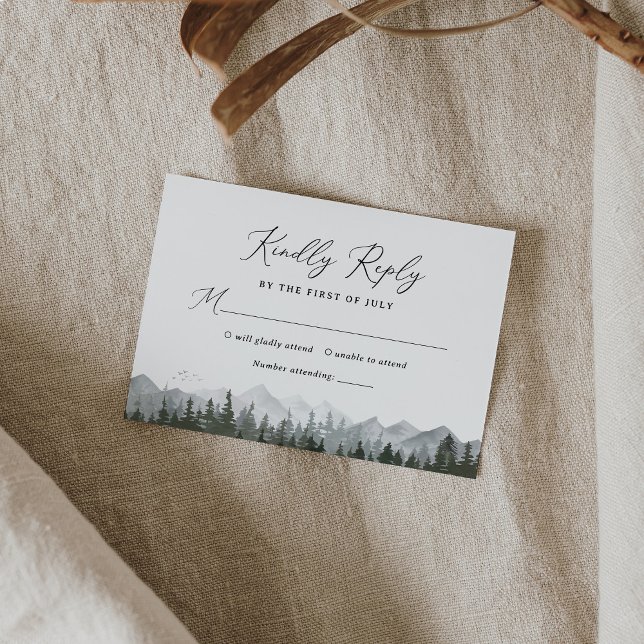 Rustic Mountain Pine Tree Wedding RSVP Card (Creator Uploaded)