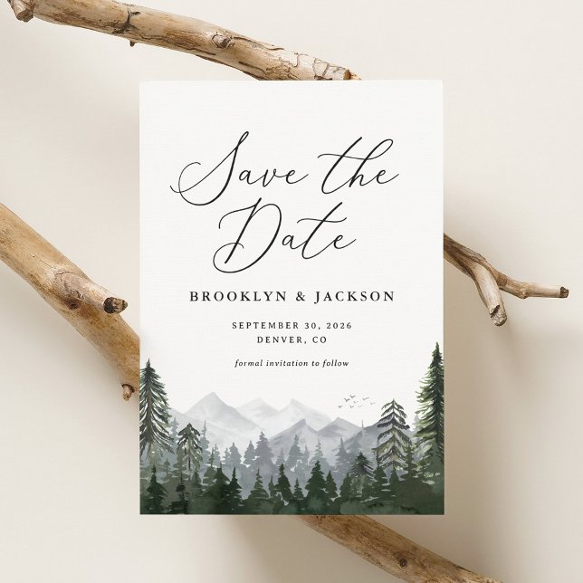 Rustic Mountain Pine Tree Wedding Save The Date (Creator Uploaded)