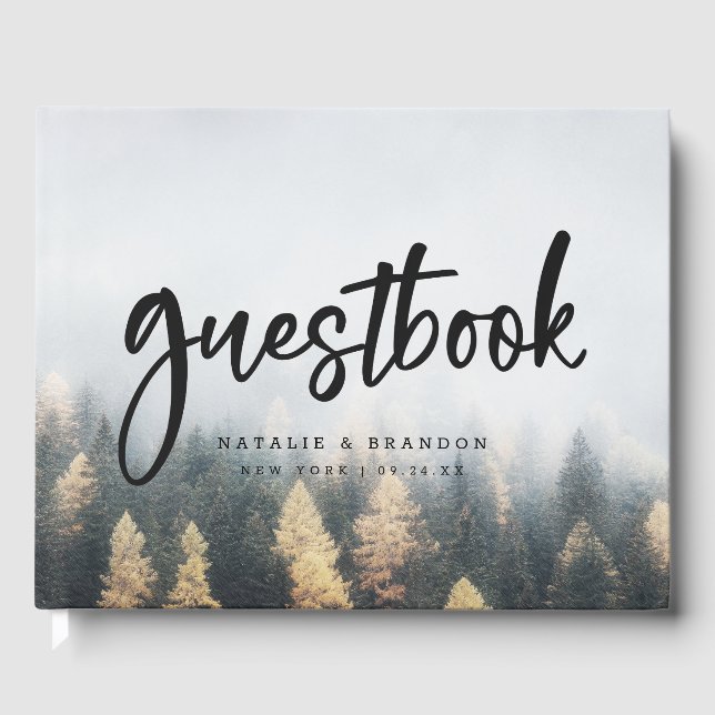 Rustic Mountain Pine Trees Fall Forest Wedding Guest Book (Front)