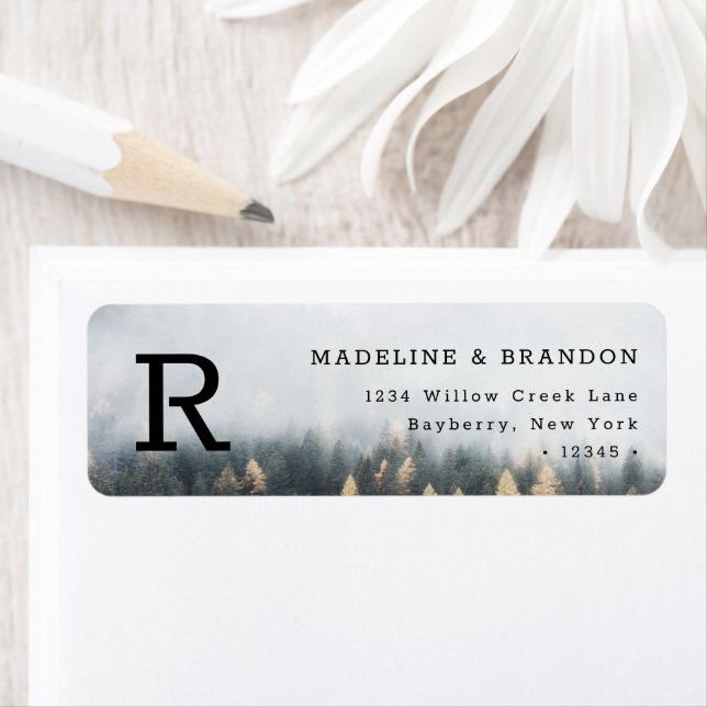 Rustic Mountain Pine Trees Fall Return Address Label (Insitu)