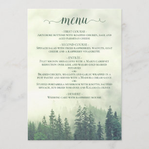 Rustic Mountain Pine Trees Green Wedding Menu