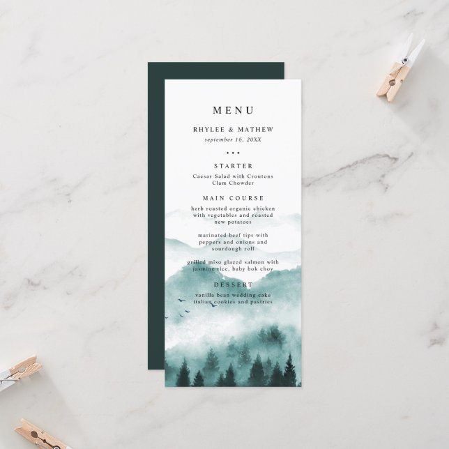 Rustic Mountain Pine Wedding Menu (Front/Back In Situ)