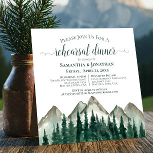 Rustic Mountain & Pine Wedding Rehearsal & Dinner Invitation