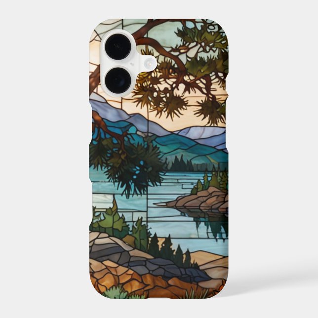 Rustic mountain range landscape stain glass  (Back)