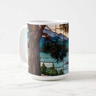 Rustic mountain range landscape stain glass  coffee mug