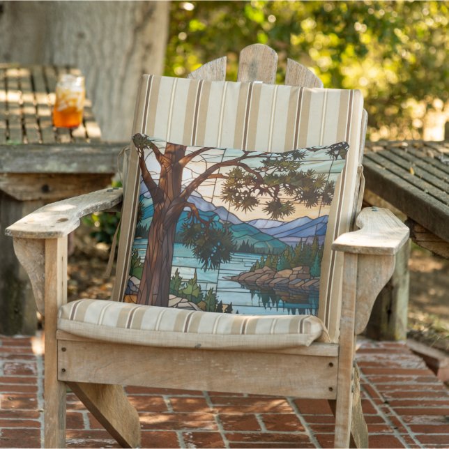 Rustic mountain range landscape stain glass  cushion (Chair)