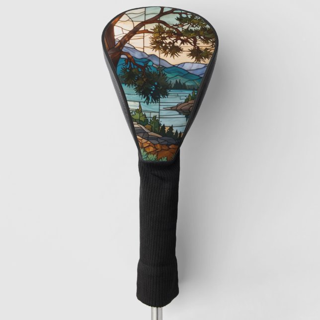 Rustic mountain range landscape stain glass  golf head cover (Front)