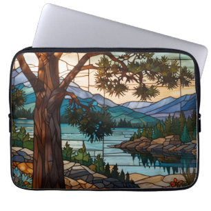 Rustic mountain range landscape stain glass laptop sleeve