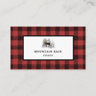 Rustic Mountain Red Black Plaid Check Moose 2 Business Card