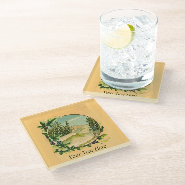Rustic Mountain Scene Glass Coaster (Angled)