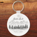 Rustic Mountain Sketch Woodland Pine Wedding Key Ring<br><div class="desc">Celebrate your rustic wedding with this mountain sketch keychain,  featuring woodland pines. A perfect blend of elegance and practicality,  it's a charming keepsake for guests,  capturing the spirit of your nature-inspired celebration. Ideal for adding a personal touch to your special day.</div>