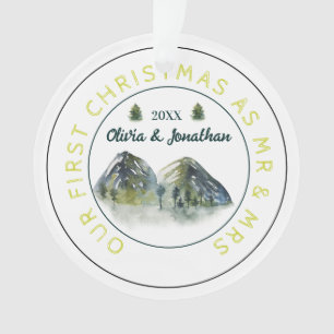 Rustic Mountain Tree First Christmas As Mr & Mrs Ornament