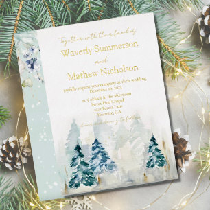 Rustic Mountain Trees Evergreen Watercolor Wedding