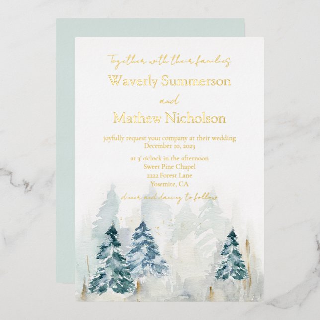 Rustic Mountain Trees Evergreen Watercolor Wedding (Front/Back)