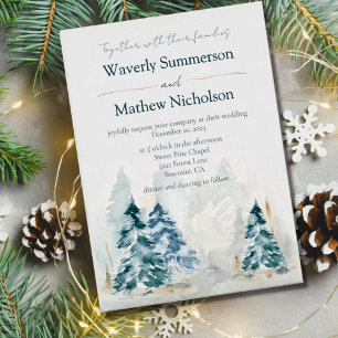 Rustic Mountain Trees Evergreen Watercolor Wedding Invitation